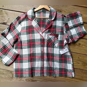 Women’s Sonoma Red and Green Plaid Pajama Button Down Top